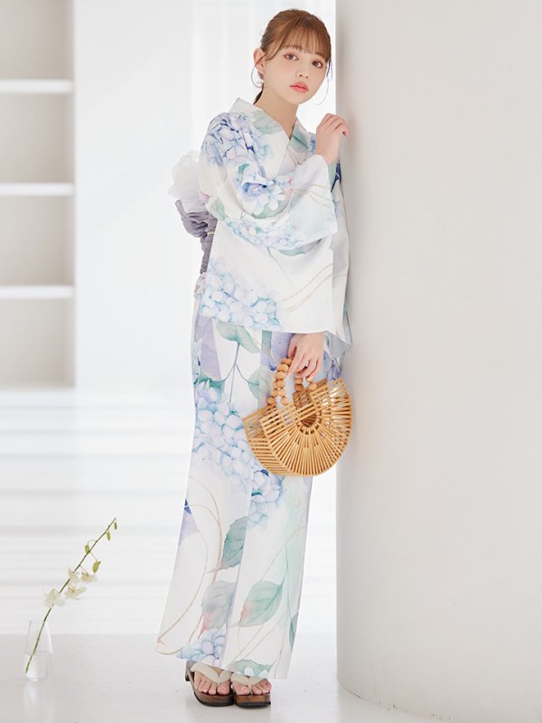 画像15: 【即日発送】シャーベット水彩紫陽花浴衣【浴衣３点セット 浴衣/帯/下駄】[OF04]
