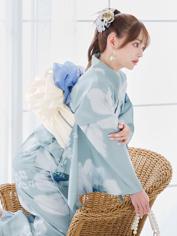 画像12: 【即日発送】ブルーホワイトフラワー柄浴衣【浴衣３点セット 浴衣/帯/下駄】[YMT]