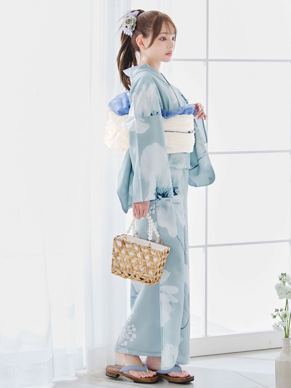 画像5: 【即日発送】ブルーホワイトフラワー柄浴衣【浴衣３点セット 浴衣/帯/下駄】[YMT]