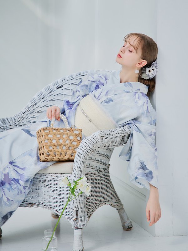 画像27: 【即日発送】アイスブルー牡丹浴衣【浴衣３点セット 浴衣/帯/下駄】[YMT]