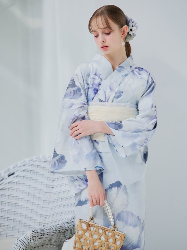 画像33: 【即日発送】アイスブルー牡丹浴衣【浴衣３点セット 浴衣/帯/下駄】[YMT]