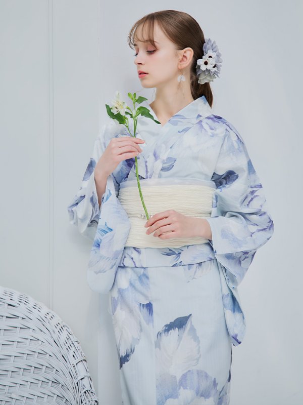 画像34: 【即日発送】アイスブルー牡丹浴衣【浴衣３点セット 浴衣/帯/下駄】[YMT]