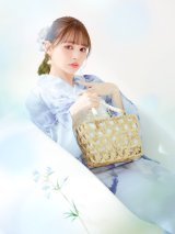 【予約 / 5月中旬発送予定】アイスブルー牡丹浴衣 OBI-siwa-200-kj-13-OW / HIMO-906-yn-PEARL / HEKO-800-sb-5-W / YA-1070-kn-DusBL / GETA-01-kj-3-IV/ [y/YMT]