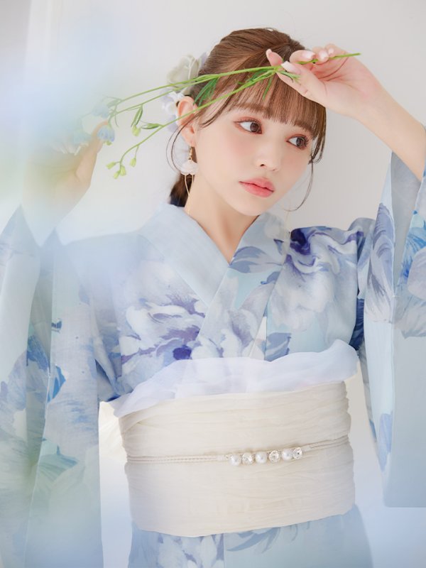 画像37: 【即日発送】アイスブルー牡丹浴衣【浴衣３点セット 浴衣/帯/下駄】[YMT]