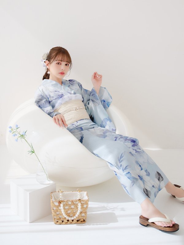 画像39: 【即日発送】アイスブルー牡丹浴衣【浴衣３点セット 浴衣/帯/下駄】[YMT]