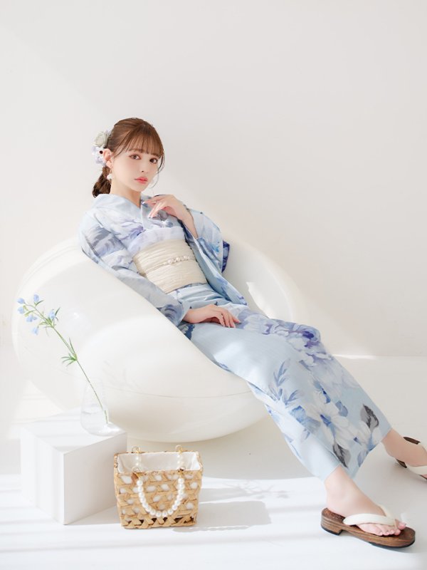 画像40: 【即日発送】アイスブルー牡丹浴衣【浴衣３点セット 浴衣/帯/下駄】[YMT]