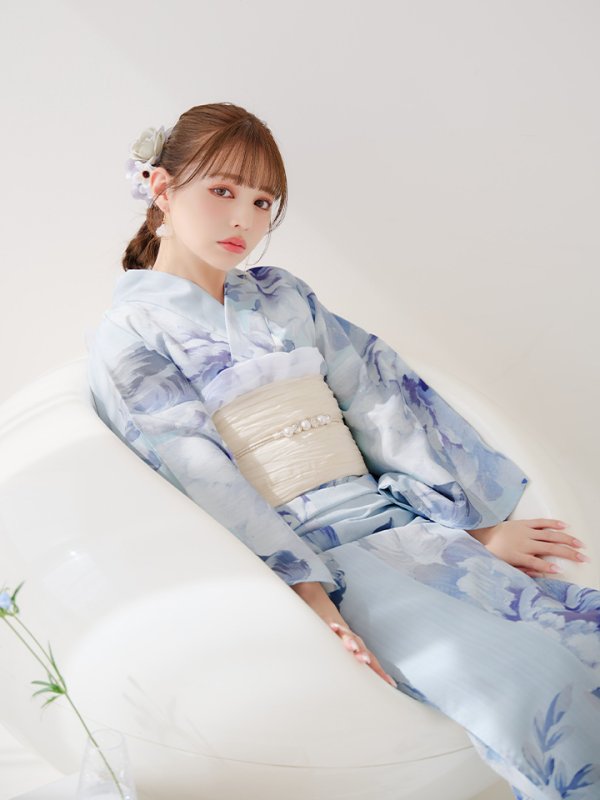 画像43: 【即日発送】アイスブルー牡丹浴衣【浴衣３点セット 浴衣/帯/下駄】[YMT]