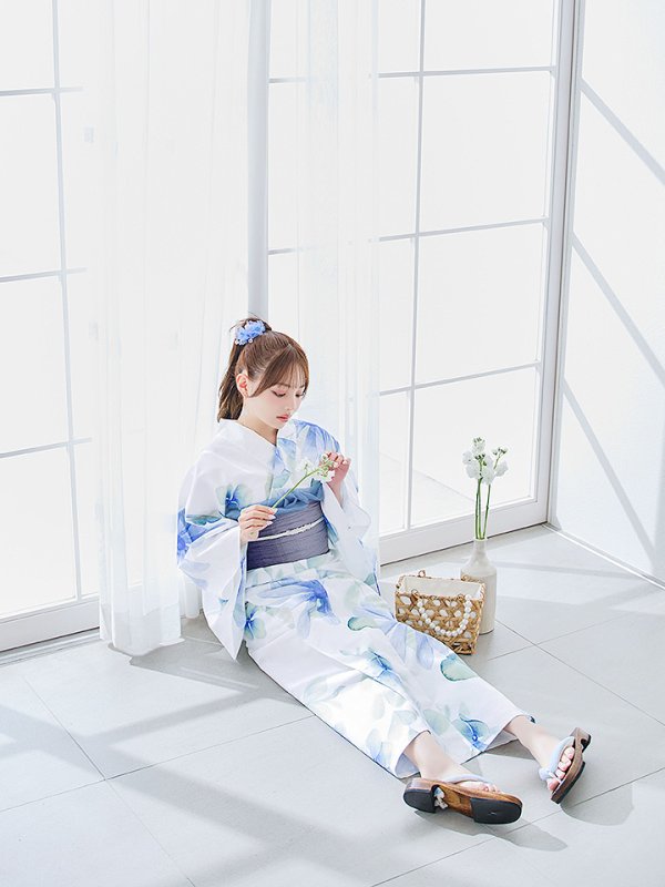 画像10: 【即日発送】水彩ガーベラ柄浴衣【浴衣３点セット 浴衣/帯/下駄】[YMT]