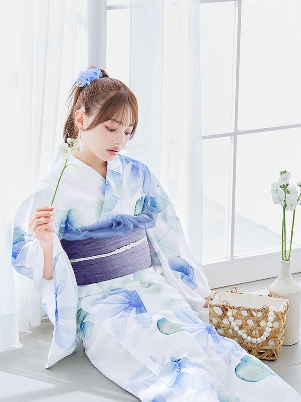 画像13: 【即日発送】水彩ガーベラ柄浴衣【浴衣３点セット 浴衣/帯/下駄】[YMT]