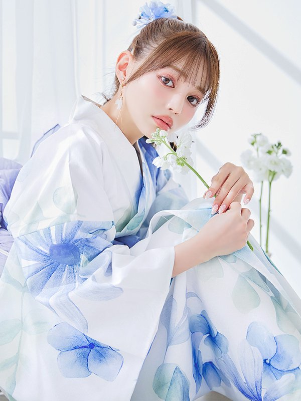画像15: 【即日発送】水彩ガーベラ柄浴衣【浴衣３点セット 浴衣/帯/下駄】[YMT]