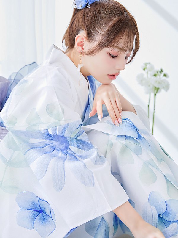 画像16: 【即日発送】水彩ガーベラ柄浴衣【浴衣３点セット 浴衣/帯/下駄】[YMT]