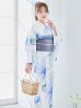画像2: 水彩ガーベラ柄浴衣 OBI-g-500-kj-8-GY / HIMO-900-yn-5-IV / HEKO-800-sb-8-DusBL / YA-1067-kn-BL / GETA-01-kj-2-BL/ [YMT] (2)