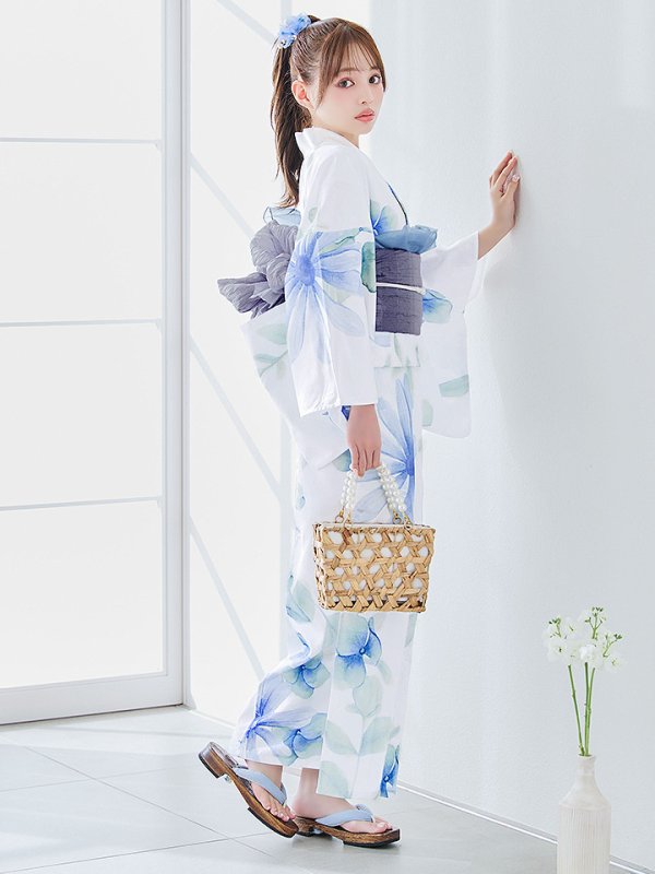 画像3: 【即日発送】水彩ガーベラ柄浴衣【浴衣３点セット 浴衣/帯/下駄】[YMT]