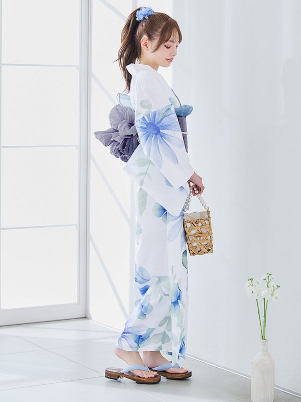 画像5: 【即日発送】水彩ガーベラ柄浴衣【浴衣３点セット 浴衣/帯/下駄】[YMT]