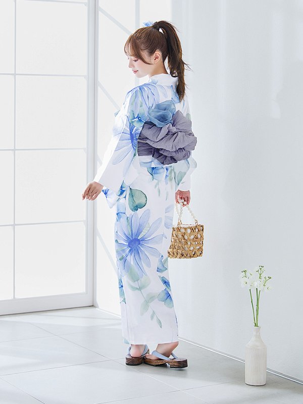 画像6: 【即日発送】水彩ガーベラ柄浴衣【浴衣３点セット 浴衣/帯/下駄】[YMT]