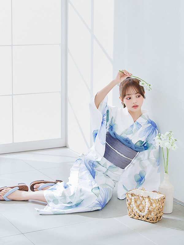 画像9: 【即日発送】水彩ガーベラ柄浴衣【浴衣３点セット 浴衣/帯/下駄】[YMT]