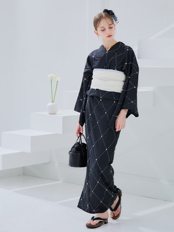 画像31: 【即日発送】アーガイルビジュー浴衣【浴衣３点セット 浴衣/帯/下駄】[YMT]