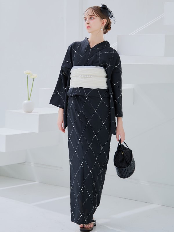 画像28: 【即日発送】アーガイルビジュー浴衣【浴衣３点セット 浴衣/帯/下駄】[YMT]