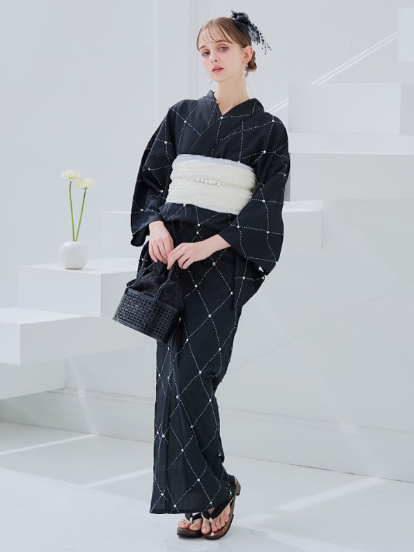 画像4: 【即日発送】アーガイルビジュー浴衣【浴衣３点セット 浴衣/帯/下駄】[YMT]