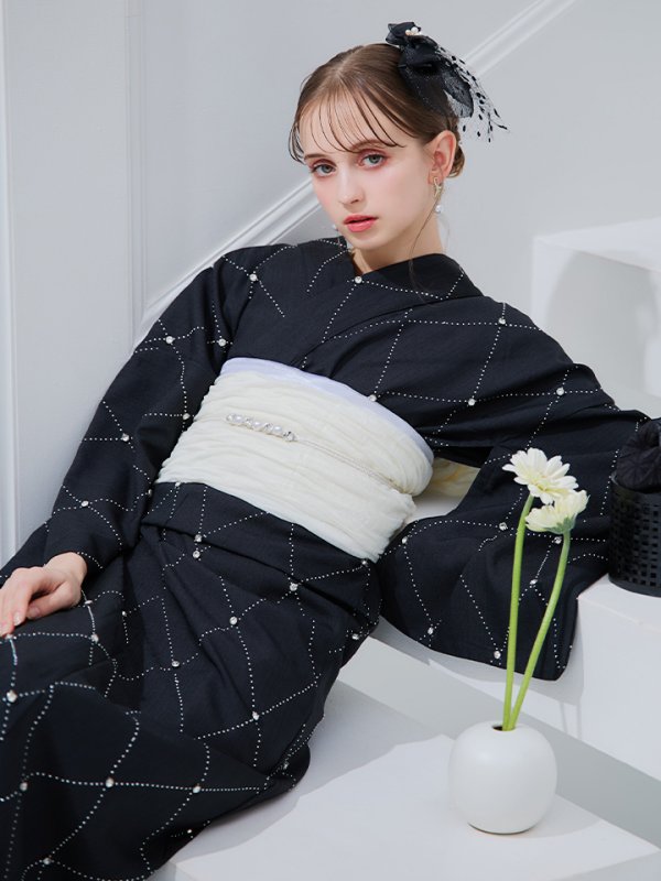 画像20: 【即日発送】アーガイルビジュー浴衣【浴衣３点セット 浴衣/帯/下駄】[YMT]