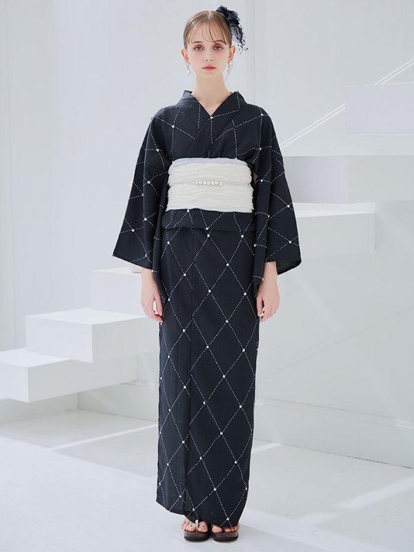 画像15: 【即日発送】アーガイルビジュー浴衣【浴衣３点セット 浴衣/帯/下駄】[YMT]