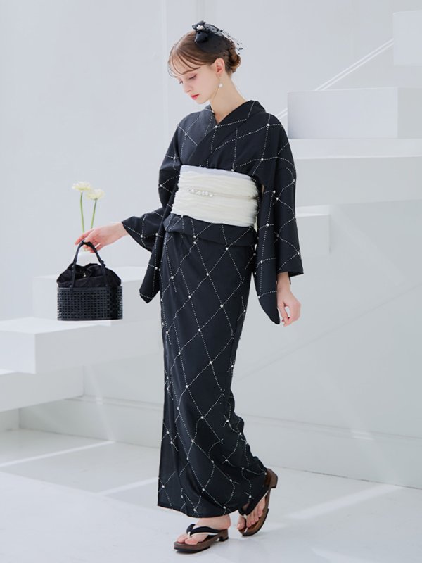 画像26: 【即日発送】アーガイルビジュー浴衣【浴衣３点セット 浴衣/帯/下駄】[YMT]