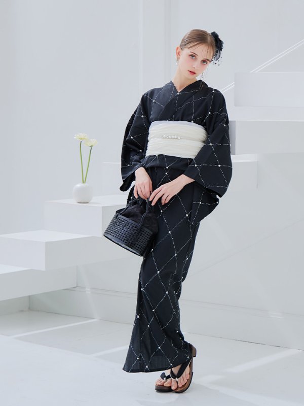 画像27: 【即日発送】アーガイルビジュー浴衣【浴衣３点セット 浴衣/帯/下駄】[YMT]