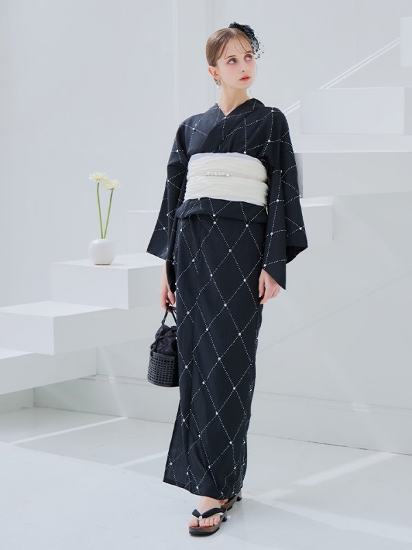 画像19: 【即日発送】アーガイルビジュー浴衣【浴衣３点セット 浴衣/帯/下駄】[YMT]