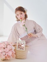アーガイルビジュー浴衣【浴衣３点セット 浴衣/帯/下駄】OBI-siwa-204-wk-14-DusP / HIMO-906-yn-PEARL / HEKO-800-sb-5-W / YA-1075-kn-BE / GETA-01-kj-7-P/ [YMT]