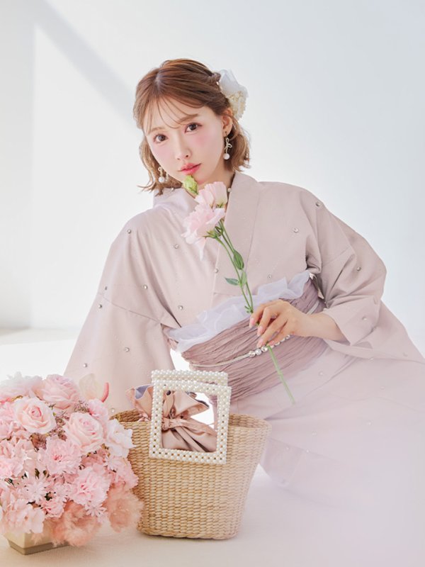 画像2: 【予約 / 5月中旬発送予定】アーガイルビジュー浴衣 OBI-siwa-204-wk-9-DusP / HIMO-906-yn-PEARL / HEKO-800-sb-5-W / YA-1075-kn-BE / GETA-01-kj-7-P/ [yo/YMT]