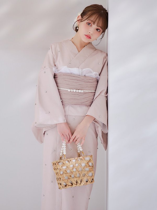 画像2: 【予約 / 5月中旬発送予定】アーガイルビジュー浴衣 OBI-siwa-204-wk-9-DusP / HIMO-906-yn-PEARL / HEKO-800-sb-5-W / YA-1075-kn-BE / GETA-01-kj-7-P/ [yo/YMT]