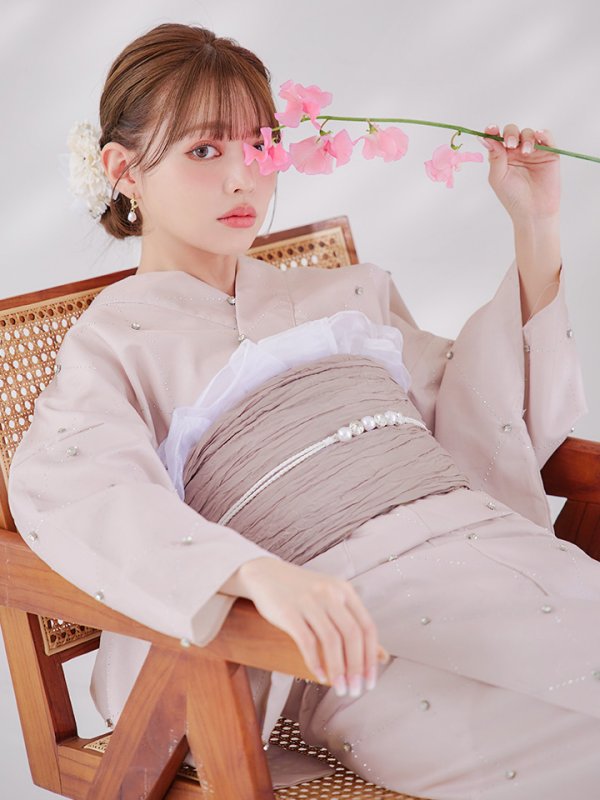 画像3: 【即日発送】アーガイルビジュー浴衣【浴衣３点セット 浴衣/帯/下駄】[YMT]