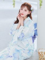 【予約 / 5月中旬発送予定】水彩百合ナチュラルブルー浴衣 OBI-g-500-kj-9-NV / HIMO-900-yn-4-GYxGY / HEKO-800-sb-8-DusBL / YA-1074-kn-BL / GETA-01-kj-2-BL / [y/YMT]