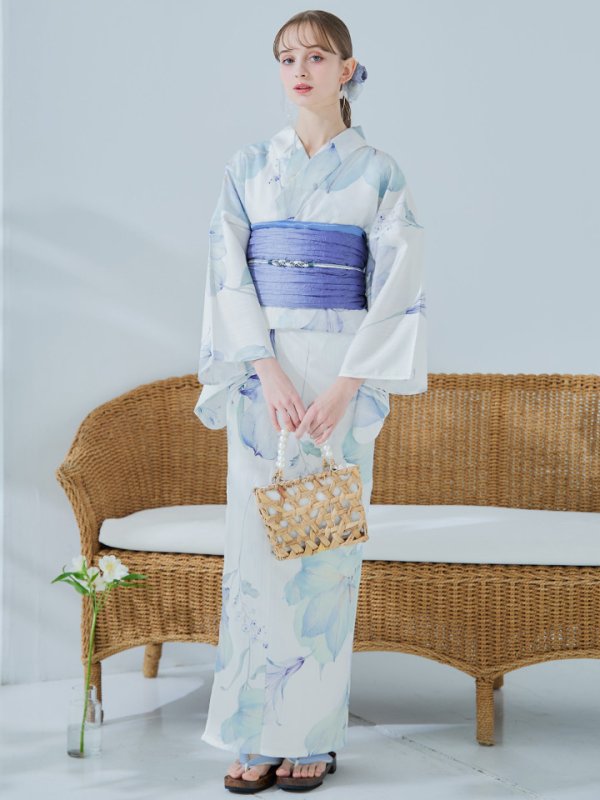 画像34: 【即日発送】【浴衣セール！】水彩百合ナチュラルブルー浴衣【浴衣３点セット 浴衣/帯/下駄】[YMT]
