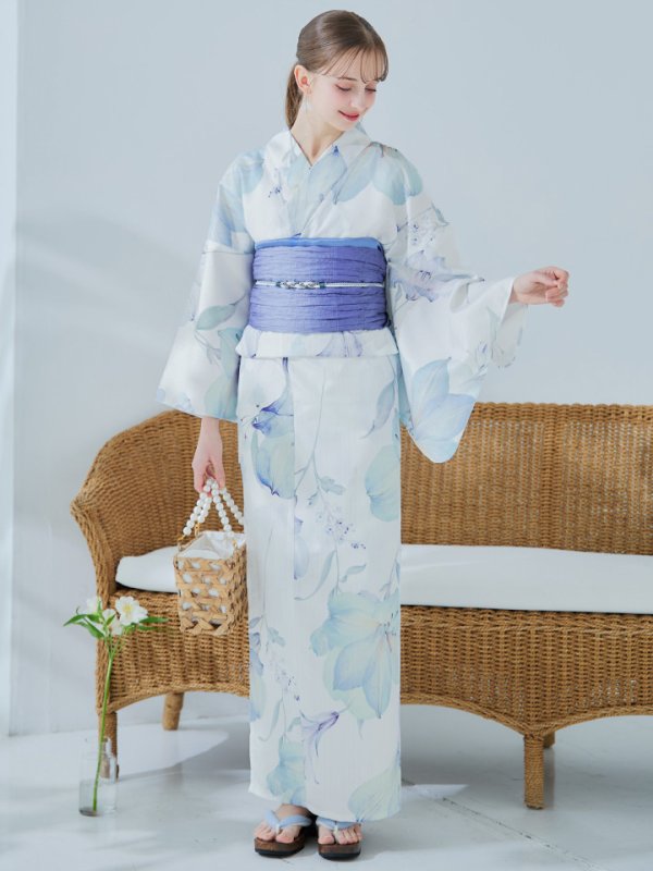 画像33: 【即日発送】【浴衣セール！】水彩百合ナチュラルブルー浴衣【浴衣３点セット 浴衣/帯/下駄】[YMT]