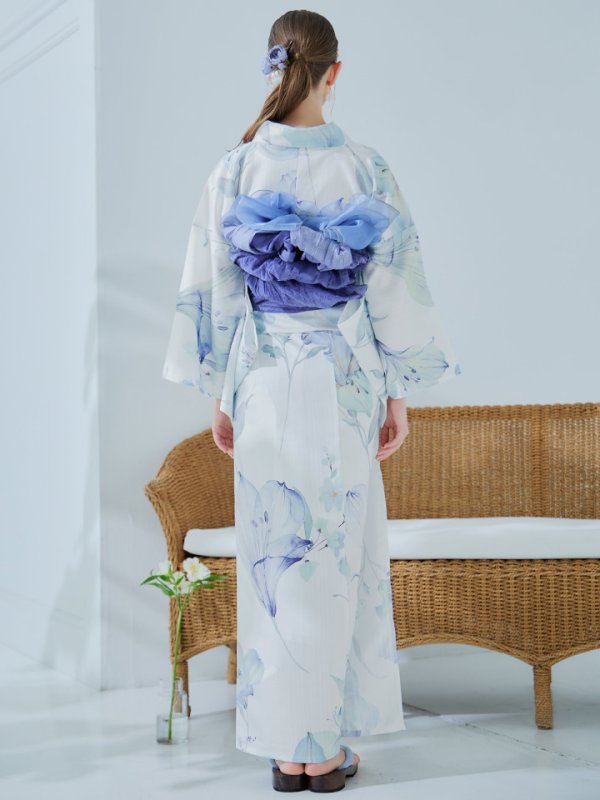 画像15: 【即日発送】【浴衣セール！】水彩百合ナチュラルブルー浴衣【浴衣３点セット 浴衣/帯/下駄】[YMT]