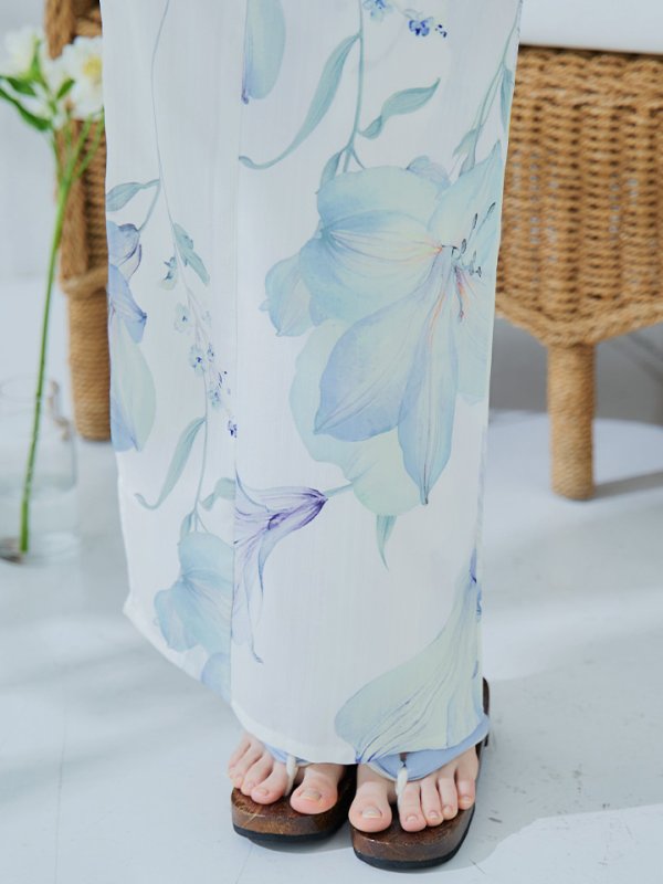 画像17: 【即日発送】【浴衣セール！】水彩百合ナチュラルブルー浴衣【浴衣３点セット 浴衣/帯/下駄】[YMT]