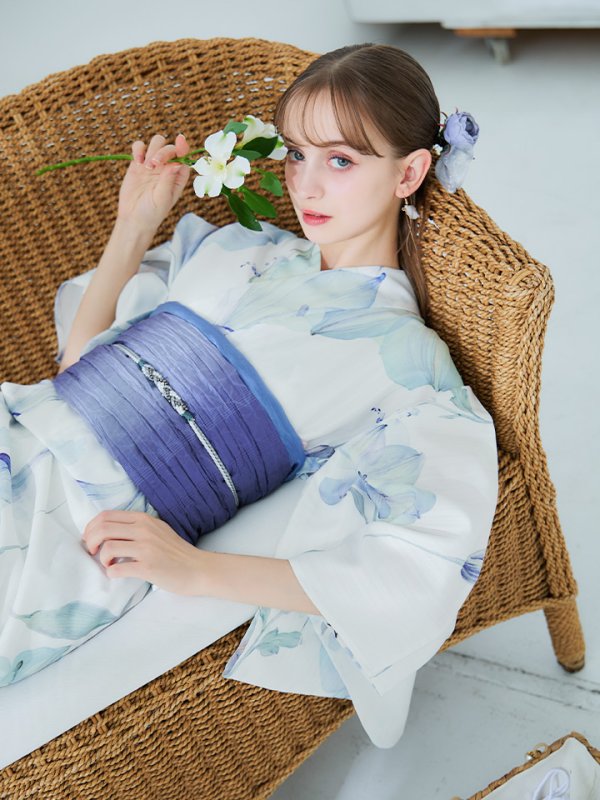 画像26: 【即日発送】【浴衣セール！】水彩百合ナチュラルブルー浴衣【浴衣３点セット 浴衣/帯/下駄】[YMT]