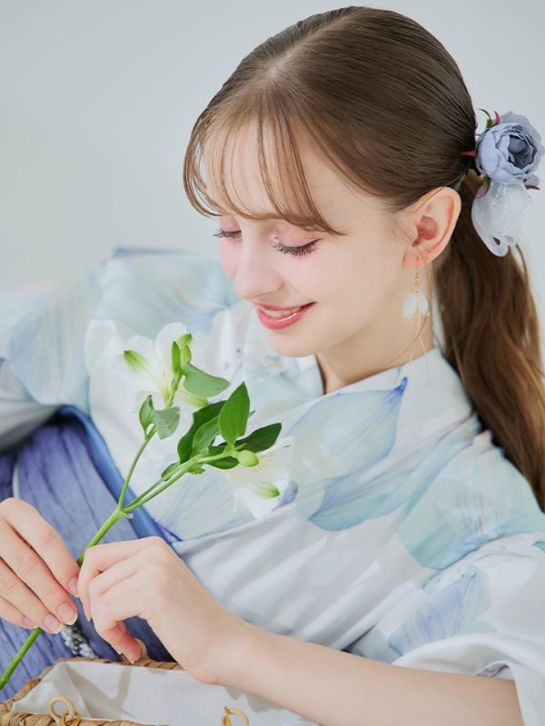 画像8: 【即日発送】【浴衣セール！】水彩百合ナチュラルブルー浴衣【浴衣３点セット 浴衣/帯/下駄】[YMT]