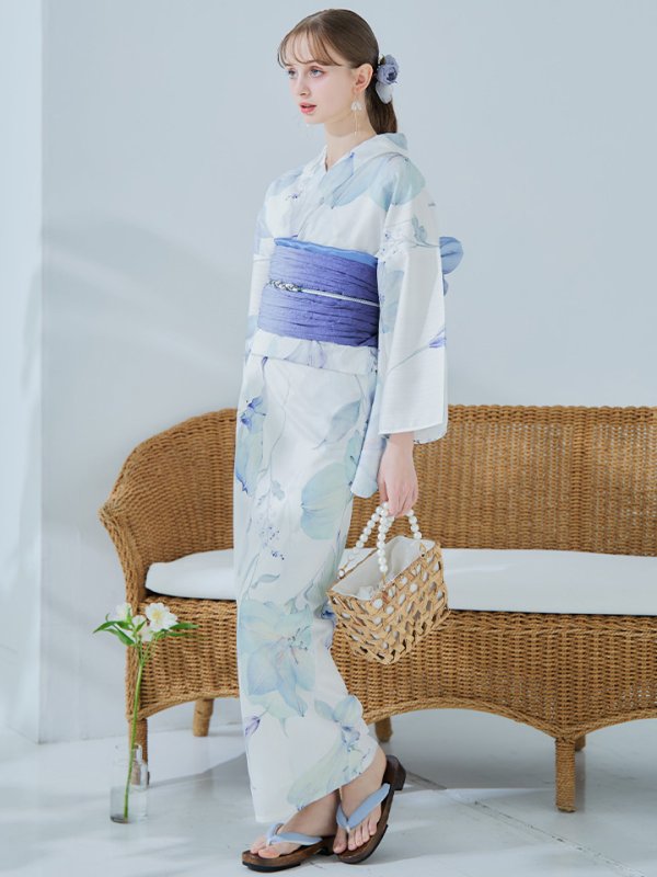 画像44: 【即日発送】【浴衣セール！】水彩百合ナチュラルブルー浴衣【浴衣３点セット 浴衣/帯/下駄】[YMT]