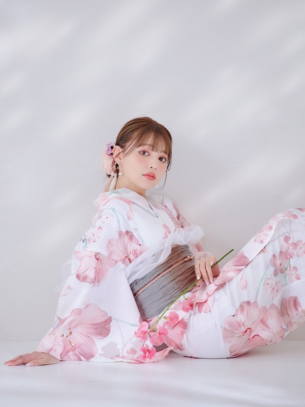 画像10: 【即日発送】ニュアンスピンク水彩朝顔浴衣 【浴衣3点セット 浴衣/帯/下駄】[YMT]