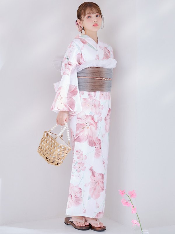 画像13: 【即日発送】ニュアンスピンク水彩朝顔浴衣 【浴衣3点セット 浴衣/帯/下駄】[YMT]