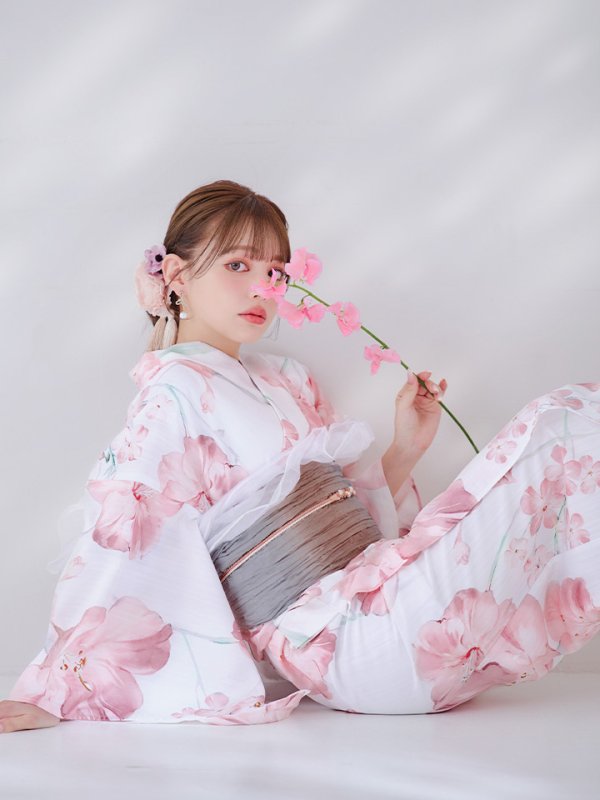 画像3: 【即日発送】ニュアンスピンク水彩朝顔浴衣 【浴衣3点セット 浴衣/帯/下駄】[YMT]