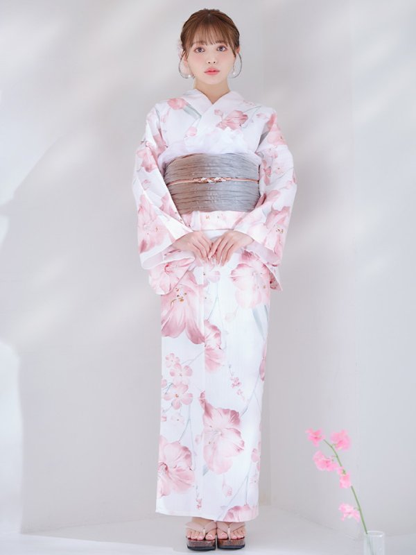 画像4: 【即日発送】ニュアンスピンク水彩朝顔浴衣 【浴衣3点セット 浴衣/帯/下駄】[YMT]