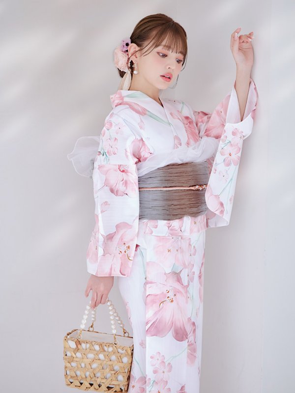 画像6: 【即日発送】ニュアンスピンク水彩朝顔浴衣 【浴衣3点セット 浴衣/帯/下駄】[YMT]