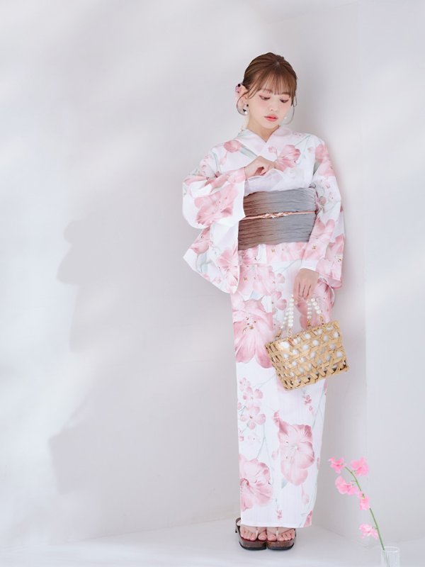 画像8: 【即日発送】ニュアンスピンク水彩朝顔浴衣 【浴衣3点セット 浴衣/帯/下駄】[YMT]