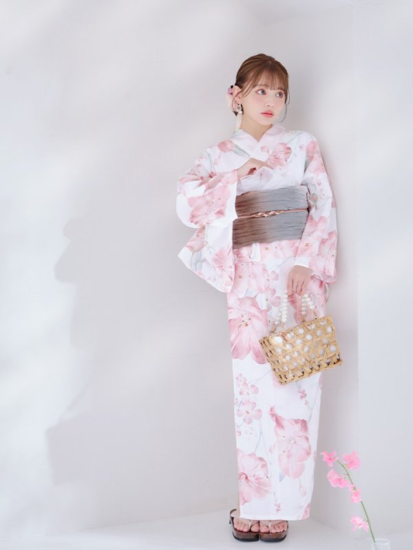 画像9: 【即日発送】ニュアンスピンク水彩朝顔浴衣 【浴衣3点セット 浴衣/帯/下駄】[YMT]