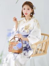 【予約 / 5月中旬発送予定】ソフトモダンシアーフラワー浴衣 OBI-g-500-kj-8-GY / HIMO-900-yn-3-GYxGD / HEKO-800-sb-5-W / YA-1016-kj-GY / GETA-01-kj-3-IV/ [y/OF01]