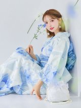 【予約 / 5月中旬発送予定】蒼華に咲く牡丹浴衣 OBI-siwa-204-wk-10-LBL / HIMO-906-yn-IV / HEKO-800-sb-10-LBL / YA-1068-kn-W / GETA-01-kj-2-BL/ [yo/OF01]