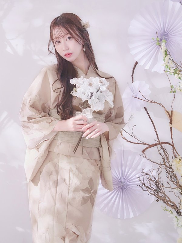 画像3: 【即日発送】ベージュフラワー浴衣【浴衣３点セット 浴衣/帯/下駄】[OF04]